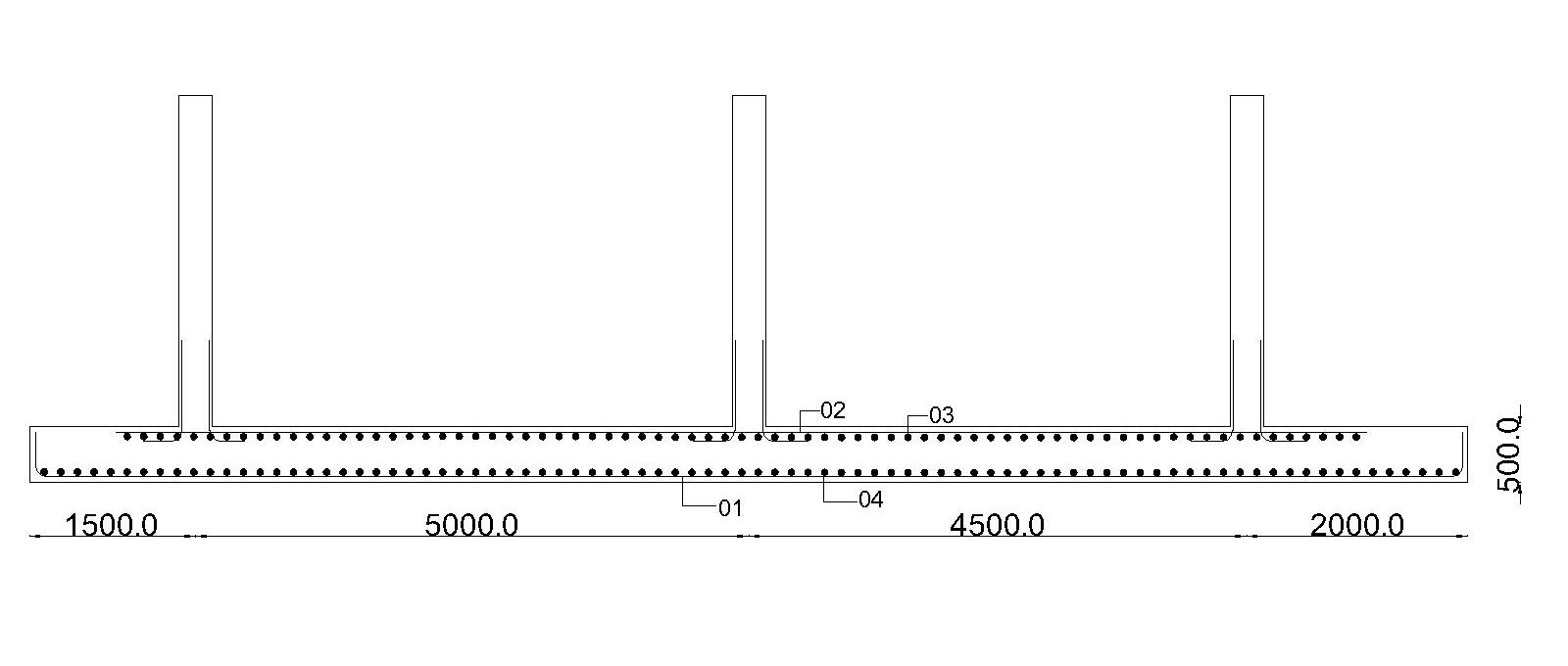 Cross-section details of combined footing